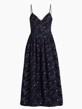 Tanya Taylor Navy Floral Appliqué Spaghetti Strap Maxi Dress NWT